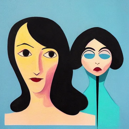 Image similar to “Coraline movie ‘other mother’ portraiture, art deco, 1950’s, solid shapes”