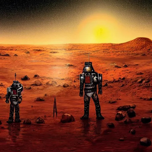 Prompt: colonization of mars in romantic artwork style