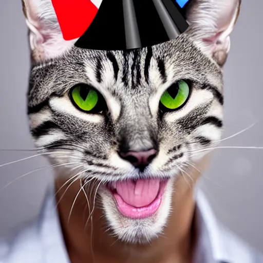 Image similar to man with a cat head wearing a party hat