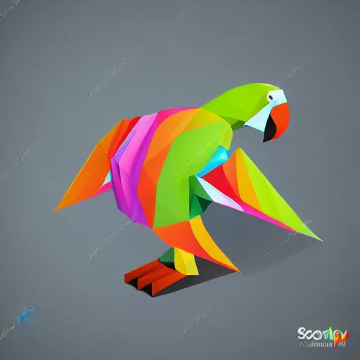 Image similar to isometric vector low poly rainbow parrot icon, blackbackground, cgsociety, 2 dimensional