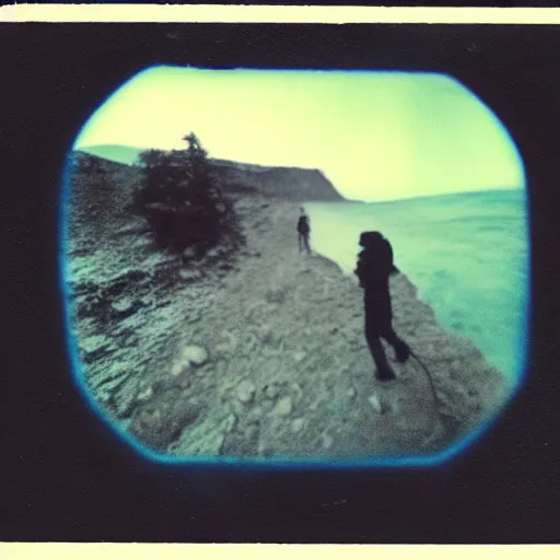 Prompt: selfie of a human at the end of the world, hyper realistic, extremely detailed, polaroid camera