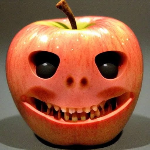 Prompt: apple with human teeth, horror