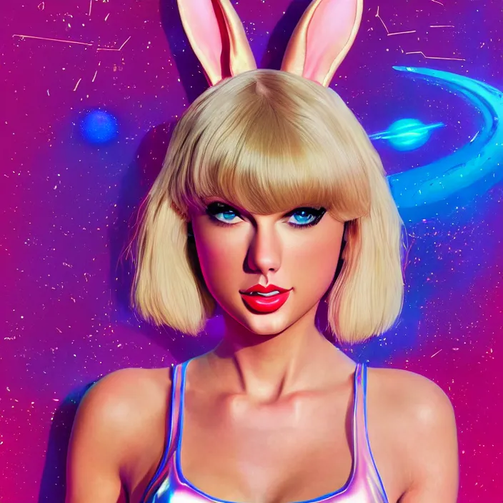 Image similar to portrait of Taylor Swift as Lola Bunny in Space Jam 1996. bunny ears. intricate abstract. intricate artwork. by Tooth Wu, wlop, beeple, dan mumford. octane render, trending on artstation, greg rutkowski very coherent symmetrical artwork. cinematic, hyper realism, high detail, octane render, 8k, iridescent accents