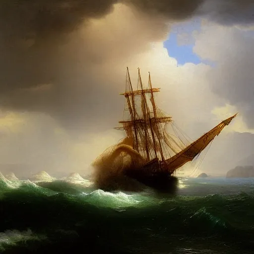 Image similar to seahorse kraken by ivan aivazovsky