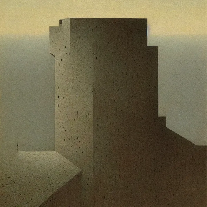 Prompt: a building in a landscape, by zdzislaw beksinski