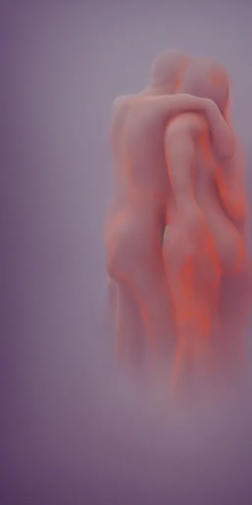 Image similar to a blurry closeup picture of gorgeous human bodies intertwined, female bodies, no face, dripping wet, macro photography, long exposure photograph, surrealism, anamorphic bokeh, cozy, soft light, cyan and orange, caustic, atmospheric fog, octane render, cinematic