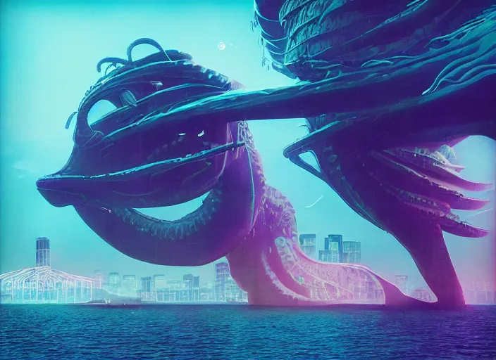 Prompt: seattle being attacked by a sea monster, by beeple