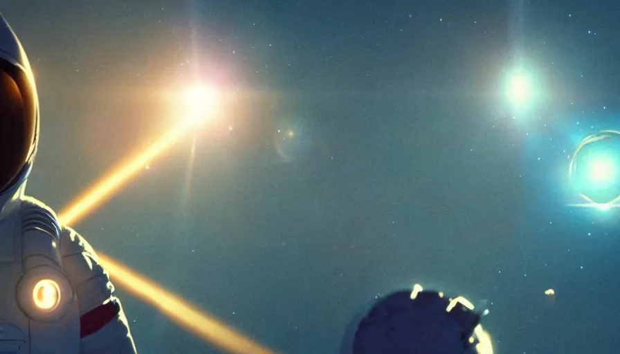 Image similar to movie still of a transcendental astronaut being, cinematic composition, cinematic light, anamorphic lens