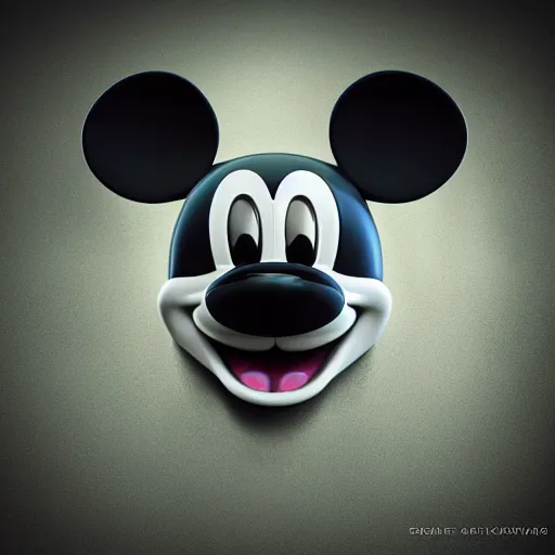 Image similar to mickey mouse head, fractal, broken, wet, mycelium, jupiterian, radiant alien, rococo, baroque, automotive, bio-mechanical, porcelain, iridescent sub surface scattering, octane render