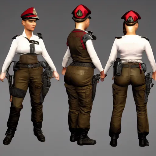 Prompt: game british policewoman outfit asset pack for aaa game by frank frazetta trending on artstation