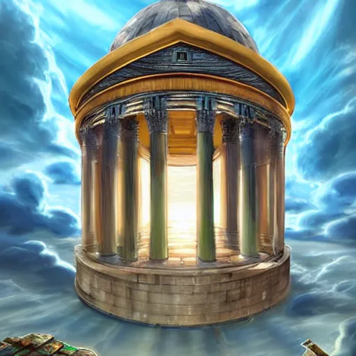 Prompt: a floating pantheon palace in the sky, clouds background, island floating in the sky, epic fantasy style art, fantasy epic digital art