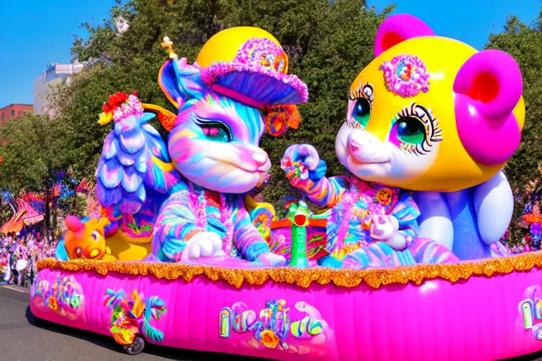 Image similar to photo of giant cute elaborate parade float character designed by ( ( ( ( ( ( ( ( lisa frank ) ) ) ) ) ) ) ) and monet!!!!!!!!!!!!!!, in the macys parade, detailed 4 k photo,