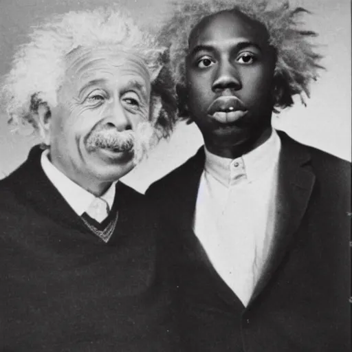 Image similar to real photo taken of Tyler The Creator and Einstein in 1923