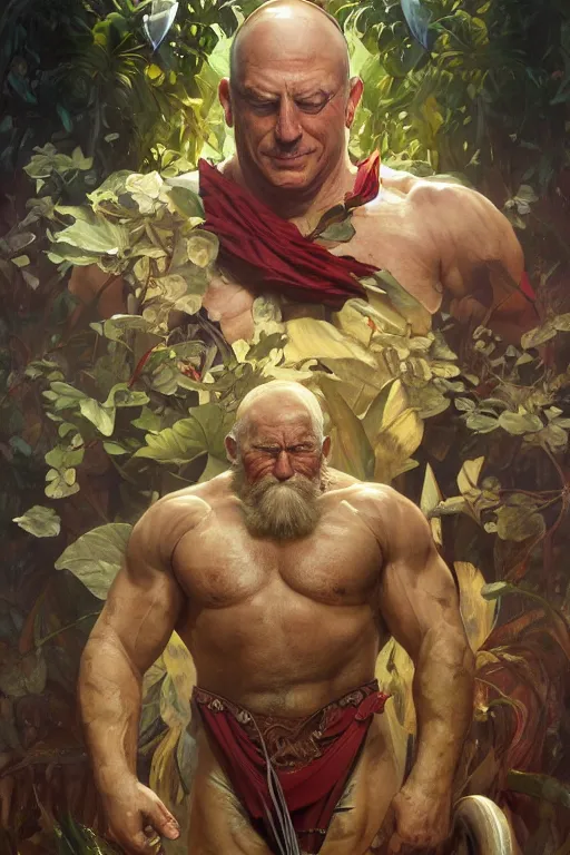 Prompt: portrait of doctor eggman as a herculian man, forest, full body, muscular, fantasy, intricate, elegant, highly detailed, digital painting, artstation, concept art, sharp focus, illustration, art by artgerm and greg rutkowski and alphonse mucha