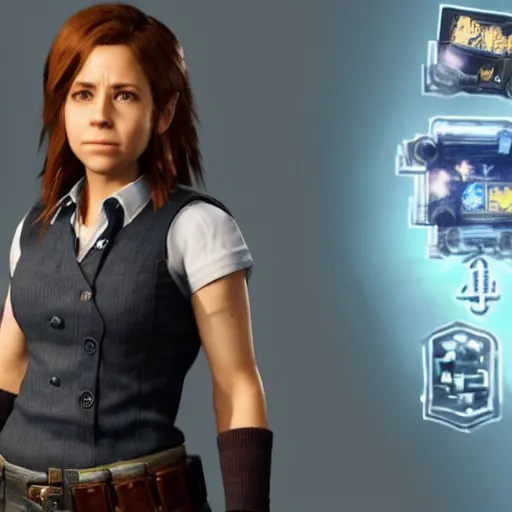 Prompt: pam beesly in final fantasy vii remake, character render, full body shot, highly detailed, in game render