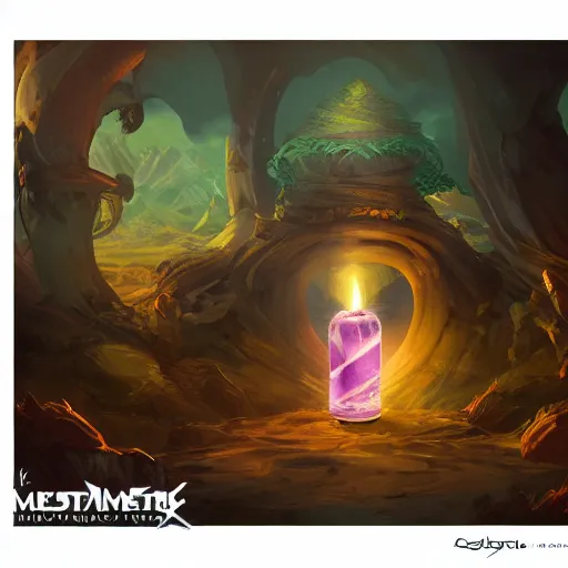 Image similar to Amethyst elixir, glowing within. Masterful fantasy concept art.