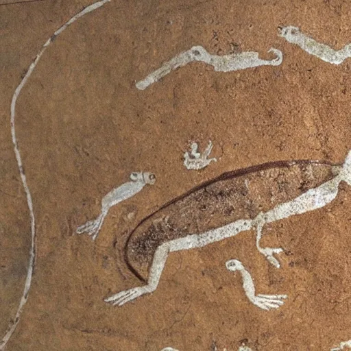 Image similar to a neolithic cave painting of the Geico Lizard