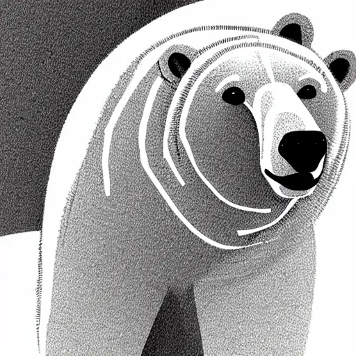 Prompt: book illustration of a wonderful polar bear, book illustration, monochromatic, white background