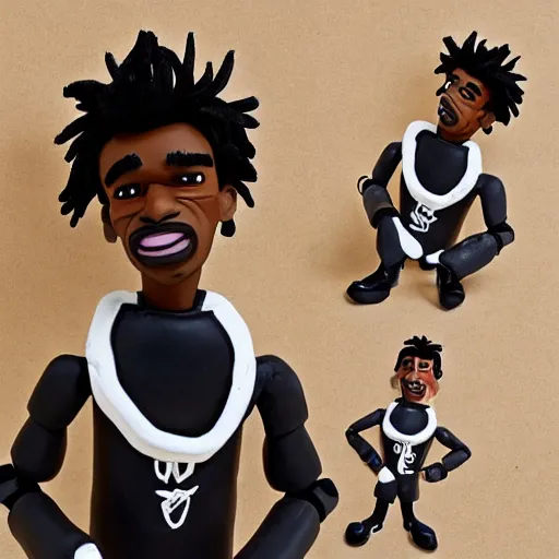 Prompt: a cartoon claymation full body sculpture of Playboi Carti, in the style of Robot Chicken