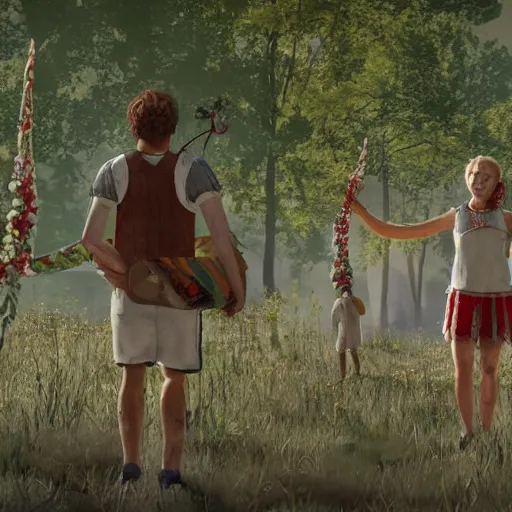 Prompt: a still from the movie midsommar made from a screenshot of the game okami