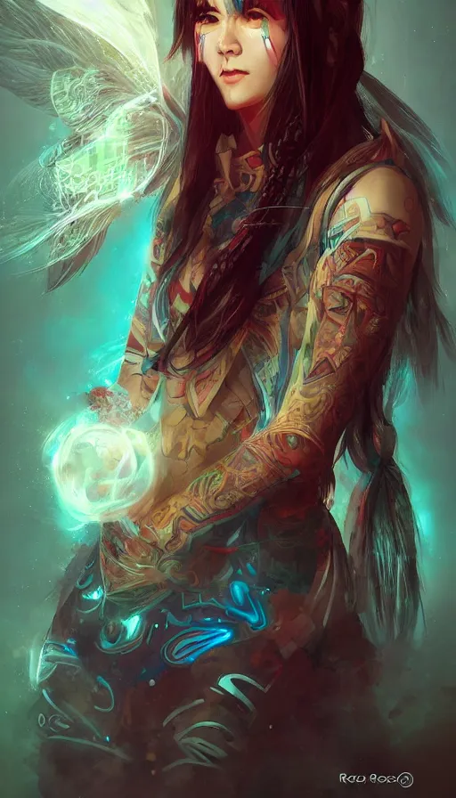 Prompt: portrait of a digital shaman, by ross tran