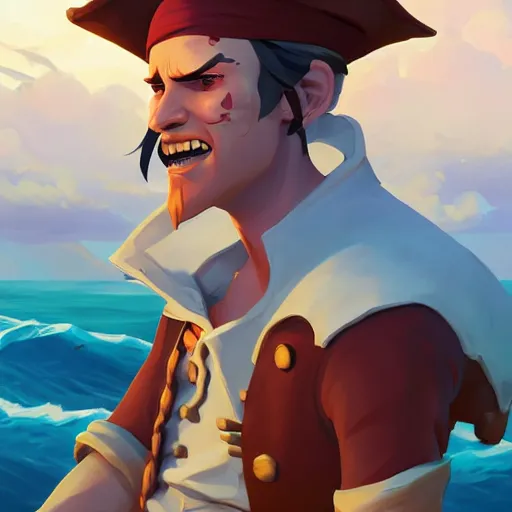 Image similar to painting jack the pirate on sea of thieves game avatar hero smooth face median photoshop filter cutout vector behance hd by jesper ejsing, by rhads, makoto shinkai and lois van baarle, ilya kuvshinov, rossdraws, illustration, art by ilya kuvshinov and gustav klimt