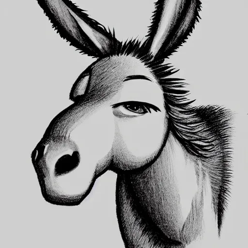 Prompt: cute cheerful donkey, colouring - in sheet, concept design, character art, sharp focus, highly detailed, artstation