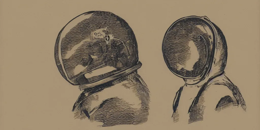 Prompt: portrait of a person wearing a space helmet, in the style of Goya etchings