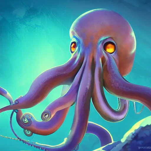 Image similar to Portrait of an antropomorphic octopus, mattepainting concept Blizzard pixar maya engine on stylized background splash comics global illumination lighting artstation lois van baarle, ilya kuvshinov, rossdraws