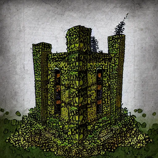 Image similar to ruined tower covered in creepers, beautiful, intricate, detailed, digital art