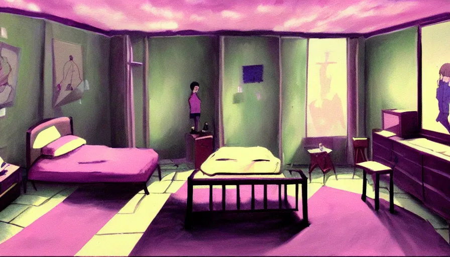 Prompt: a painting of the bedroom in the anime serial experiments lain