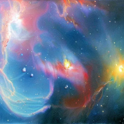 Prompt: A beautiful painting of a nebula Jim Burns