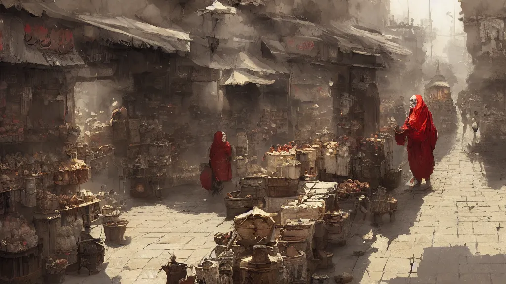 Prompt: close up of arabic merchants doing business, papyrus, watercolored, jakub rozalski, dark colours, dieselpunk, artstation