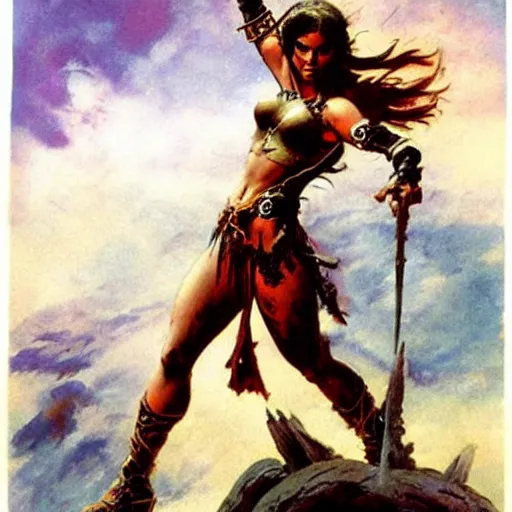 Image similar to warrior princess by Frank Frazetta,fantasy artwork,bold,striking,high quality!!!!!,masterpiece!!!! 😚