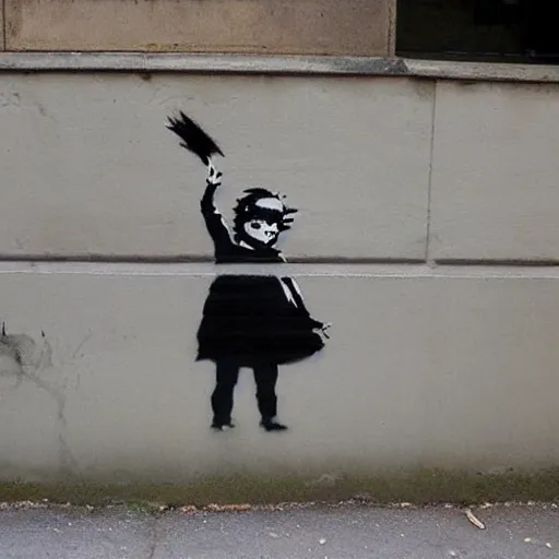 Image similar to banksy street art about being shy and unable to express