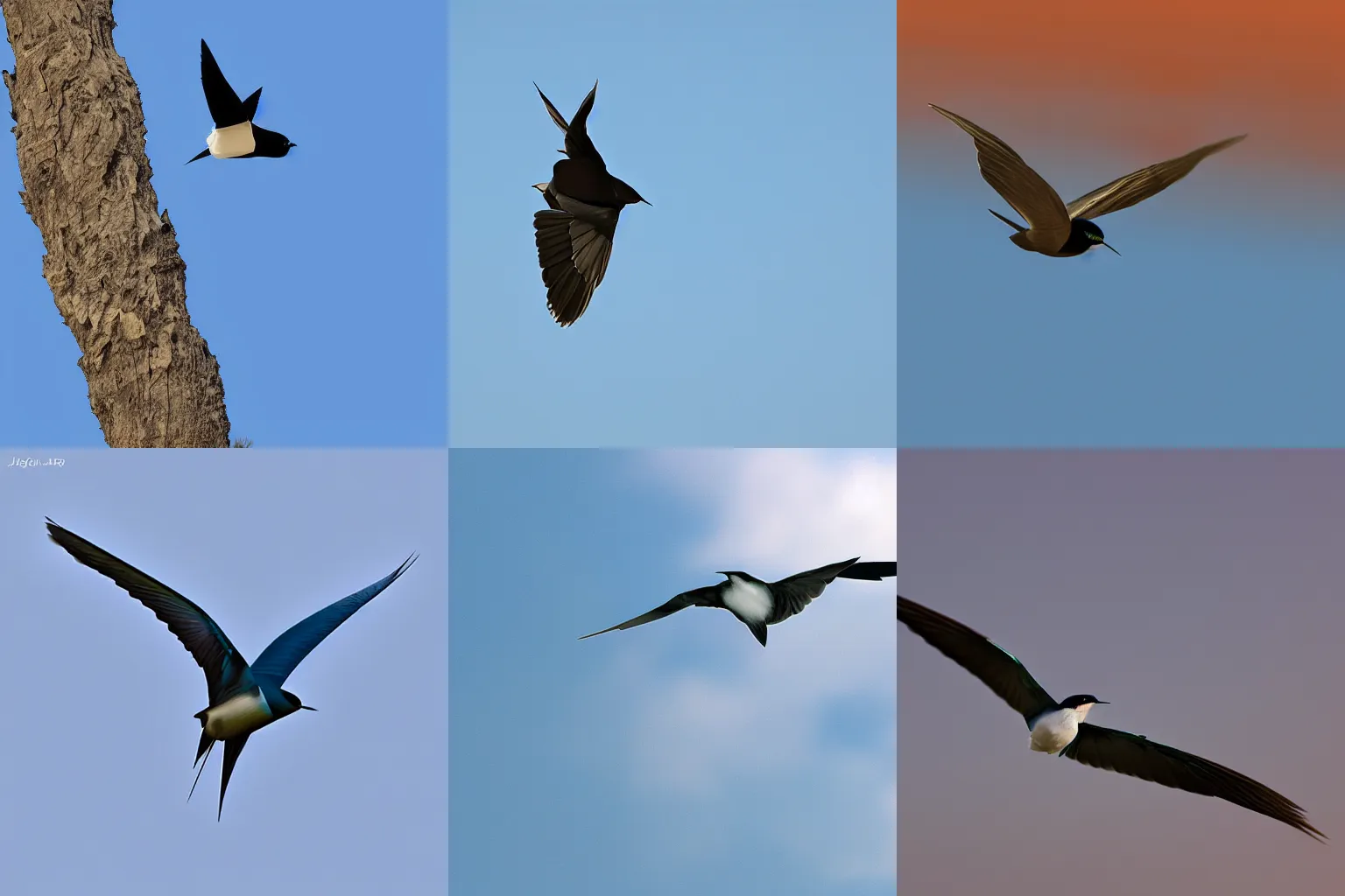 Prompt: low-poly tree swallow in flight, award-winning digital art, calming dark blue sky
