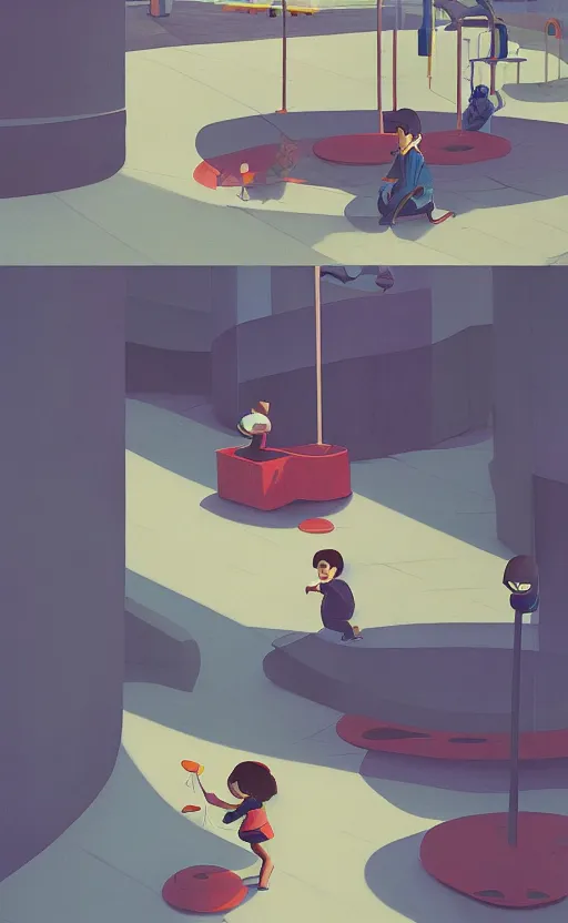 Image similar to children playground, fun whimsical surreal illustration, by atey ghailan and escher and edward hopper