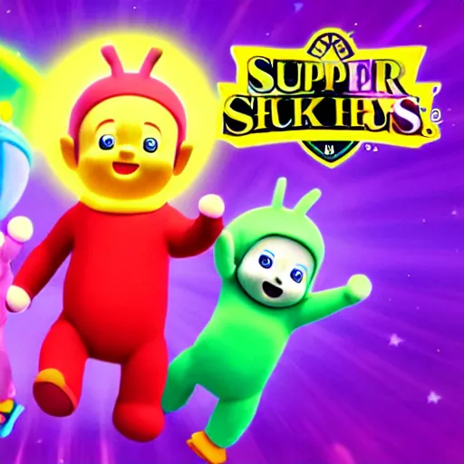 Prompt: The teletubbies on Super Smash bros ultimate, Nintendo switch