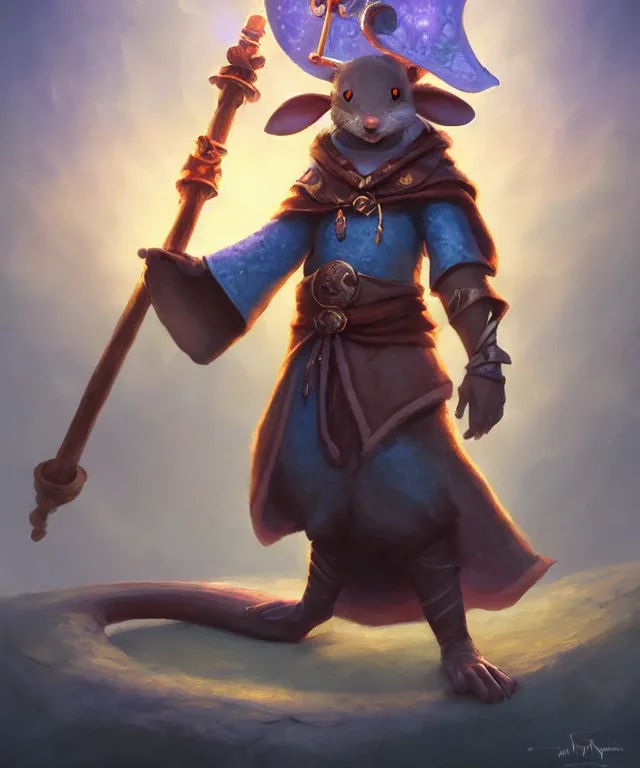 Prompt: anthropomorphic mouse mage, mage cloak, holding a large prismatic staff, standing in a beautiful landscape, cute and adorable, dnd character art portrait, matte fantasy painting, deviantart artstation, by jason felix by steve argyle by tyler jacobson by peter mohrbacher, cinematic lighting