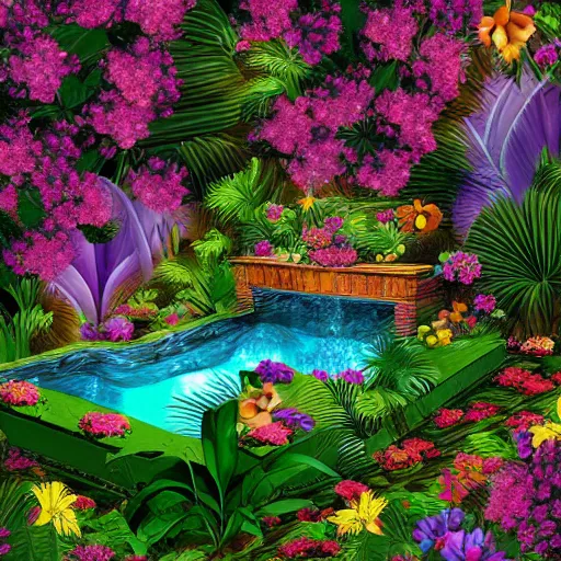 Prompt: Paradise Garden massage, digital art