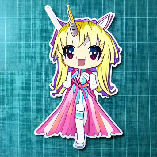 Image similar to die cut sticker of anime chibi kawaii cute tsundere unicorn