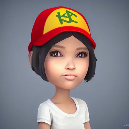 Image similar to a cartoon girl with a baseball cap on her head, vector art by jaeyeon nam, cgsociety, digital art, chibi, rendered in maya, daz 3 d, zbrush