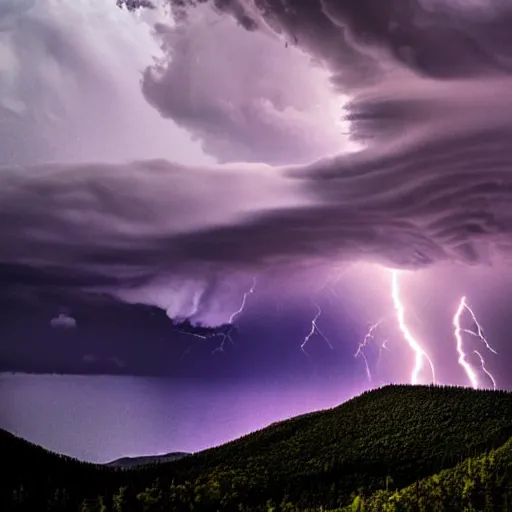 Prompt: a 8K national geographic photograph of a mountain in a thunderstorm