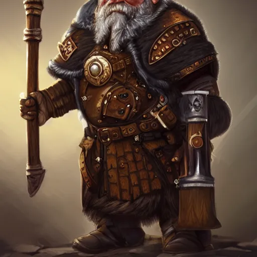 Image similar to a detailed portrait painting of the dwarf bardin goreksson, from vermintide 2 video game, holding a shield and hammer, steampunk engineer, artstation, 8 k, fantasy