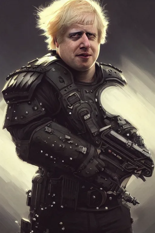 Prompt: Boris Johnson as Punisher, armor plate, realistic portrait, symmetrical, highly detailed, digital painting, artstation, concept art, smooth, sharp focus, illustration, cinematic lighting, art by artgerm and greg rutkowski and alphonse mucha