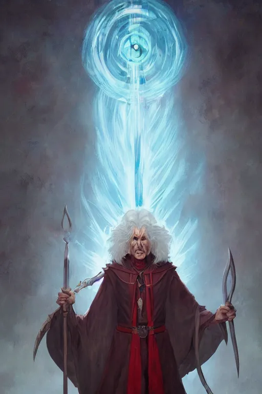 Prompt: An awesome full body portrait painting of Raistlin Majere with the Staff of Magius by Greg Rutkowski, Wizards of the Coast, Dragonlance, Craig Mullins, trending on Artstation.