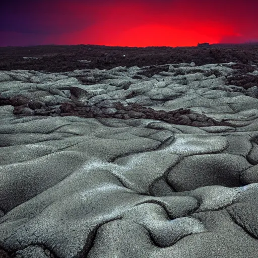 Image similar to a lava field at night, expressionism