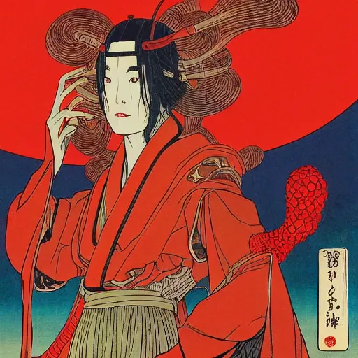 Image similar to a stunning portrait of a sci fi female oracle of flames by moebius hd wallpaper ukiyo - e oil on canvas matte illustration poster character art