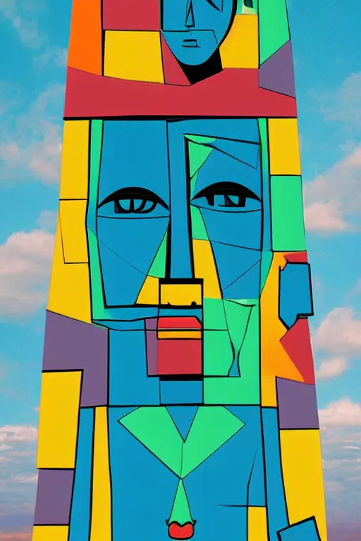 Image similar to cubist moai statue cutout digital illustration cartoon colorful beeple