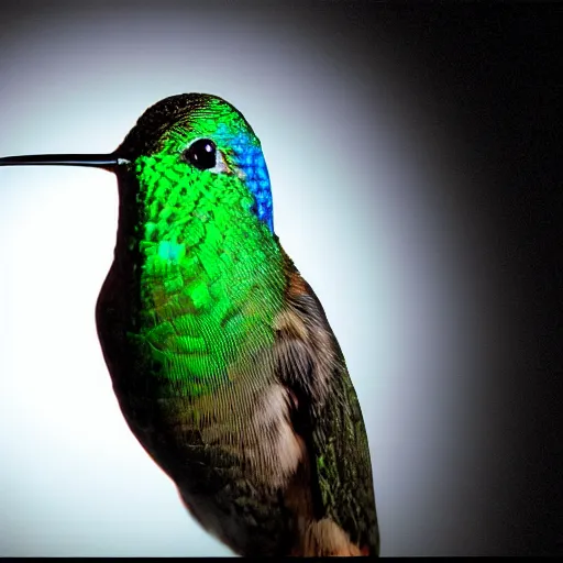 Image similar to realistic!!!! cybernetic!!!!!!!!!!!! hummingbird, studio lighting, dark background